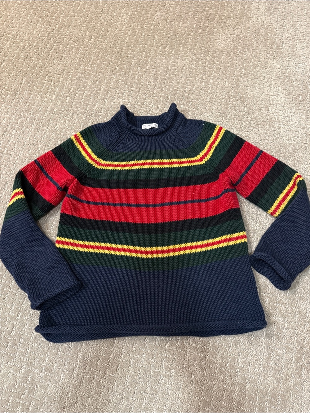 Crewcuts Navy Sweater with Red, Green and Yellow Stripes